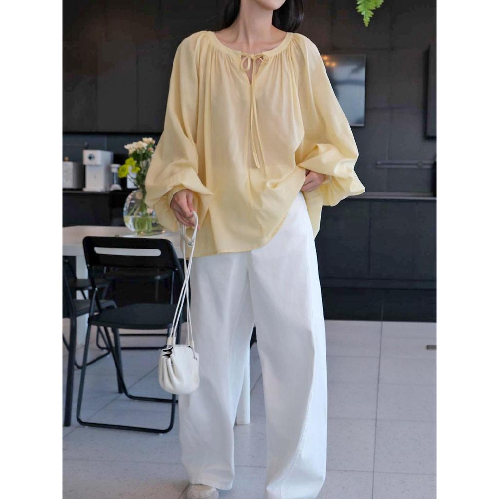 Louvre Summer French Romantic Lantern Sleeve Baby Doll Top for Women