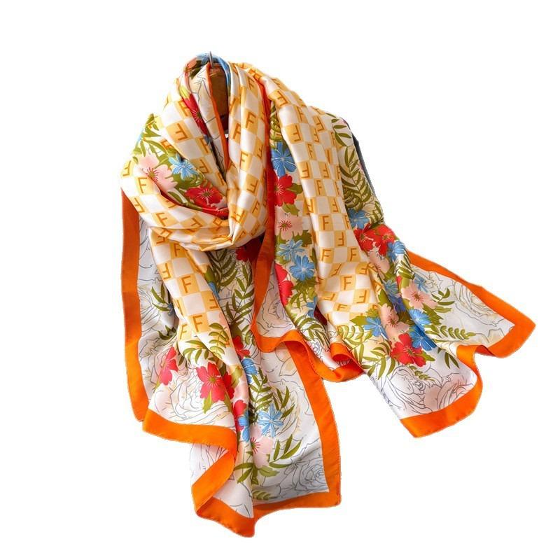Letter plaid simulation silk brocade fashion sunscreen spring and summer style silk scarf long scarf shawl versatile headscarf scarf