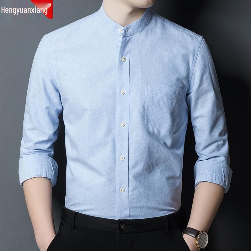 Hengyuanxiang Men's Casual Cotton Stand-up Collar Long-Sleeve Shirt