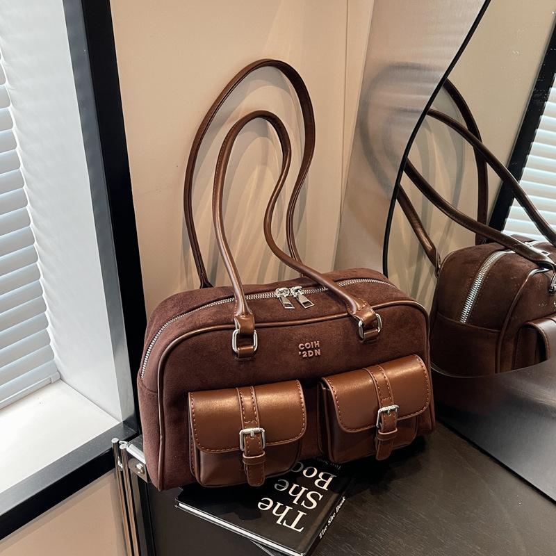 

Женская сумка новая сумка для девушки сумка для通勤 универсальная сумка ретро портативная сумка через плечо однотонная сумка-мессенджер женская сумка темно-коричневого