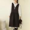 Autumn Retro Mori Girl V-Neck Sleeveless Layered Thick Cotton Pullover Dress