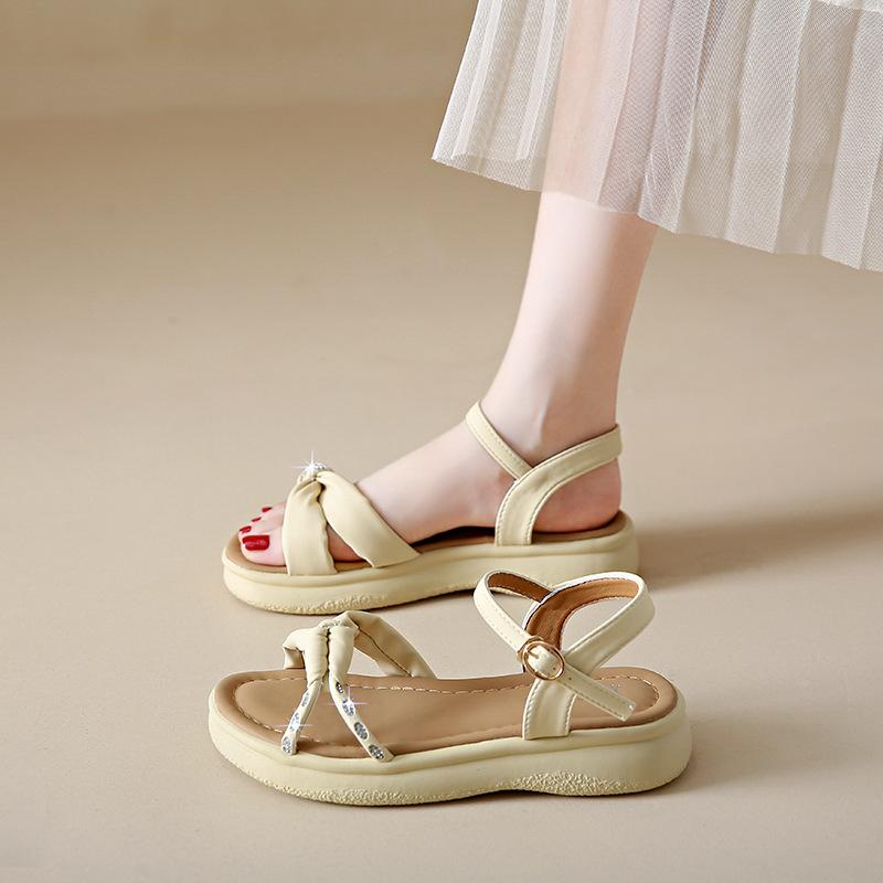 Rhinestone sandals women's new summer wear in 2025, fashion flats, foreign style with skirts, casual fashion sandals
