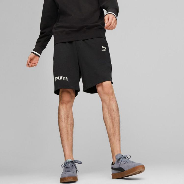 PUMA Solid Color Drawstring Straight-Leg Casual Shorts Men Bottoms Black 622542-01