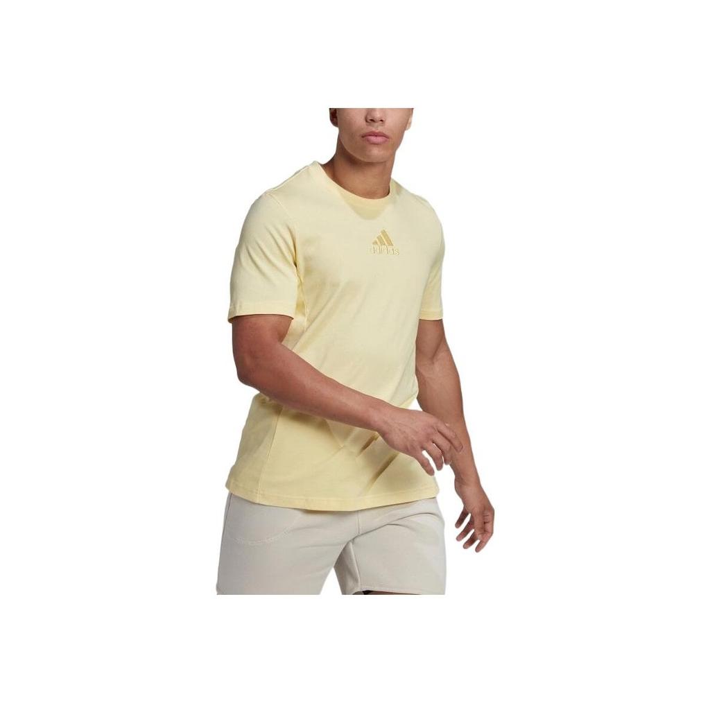 adidas Internal Tee Logo Pure Color Sport Casual Round Neck Short Sleeve T-shirt Men Tops Yellow HJ9807