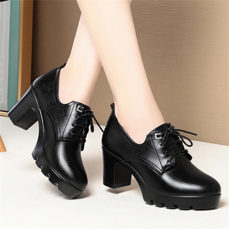 

Мягкая подошва женские удобные весенне-осенние туфли с глубоким носком на шнуровке повседневные водонепроницаемые туфли на платформе с высоким каблуком женские 35