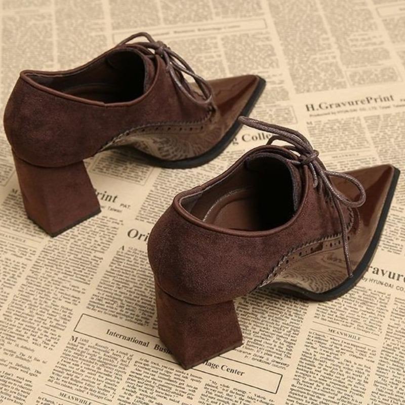 High Heels Shoes for Women Luxury Pointed Toe Dress Chunky Shoes Lace Up Fashion Sexy Pumps 2025 Autumn Elegant Chaussure Femme