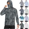Sweat à capuche à manches longues pour homme avec cache-visage intégré, léger, respirant, imprimé géométrique, haut à capuche pour activités de plein air