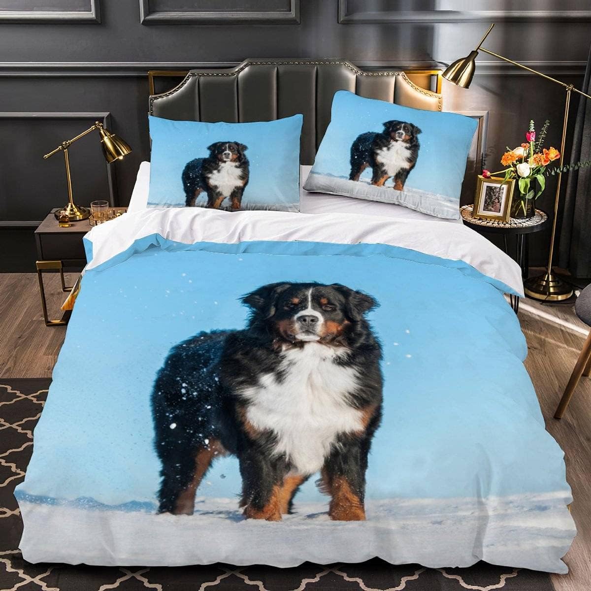

Bernese Mountain Dog Duvet Cover Twin Cute Pet Dog Bedding Set For Boys Girls Microfiber Lovely Animal Comforter Cover 2/3 Piece US King(264*228cm)3pcs