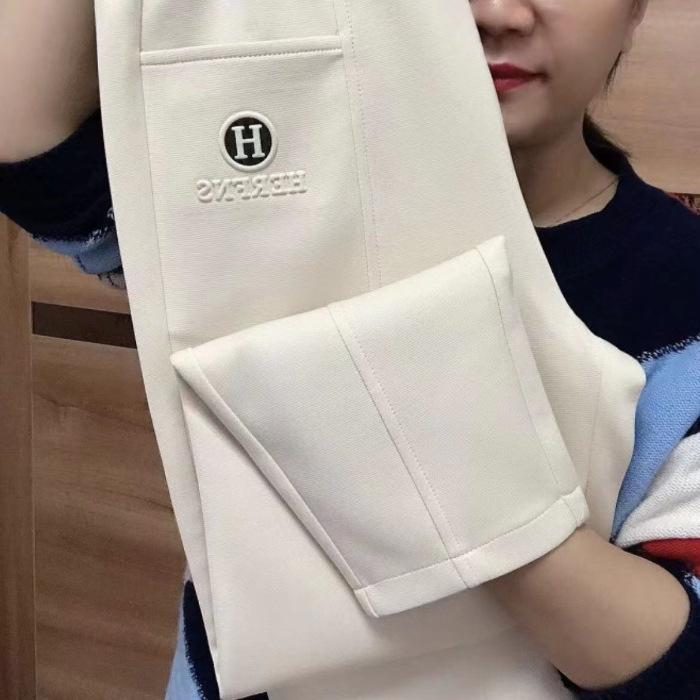 

Весенние брюки кэжуал с маленькими штанинами для женщин, универсальные, с высокой посадкой, прямого кроя S