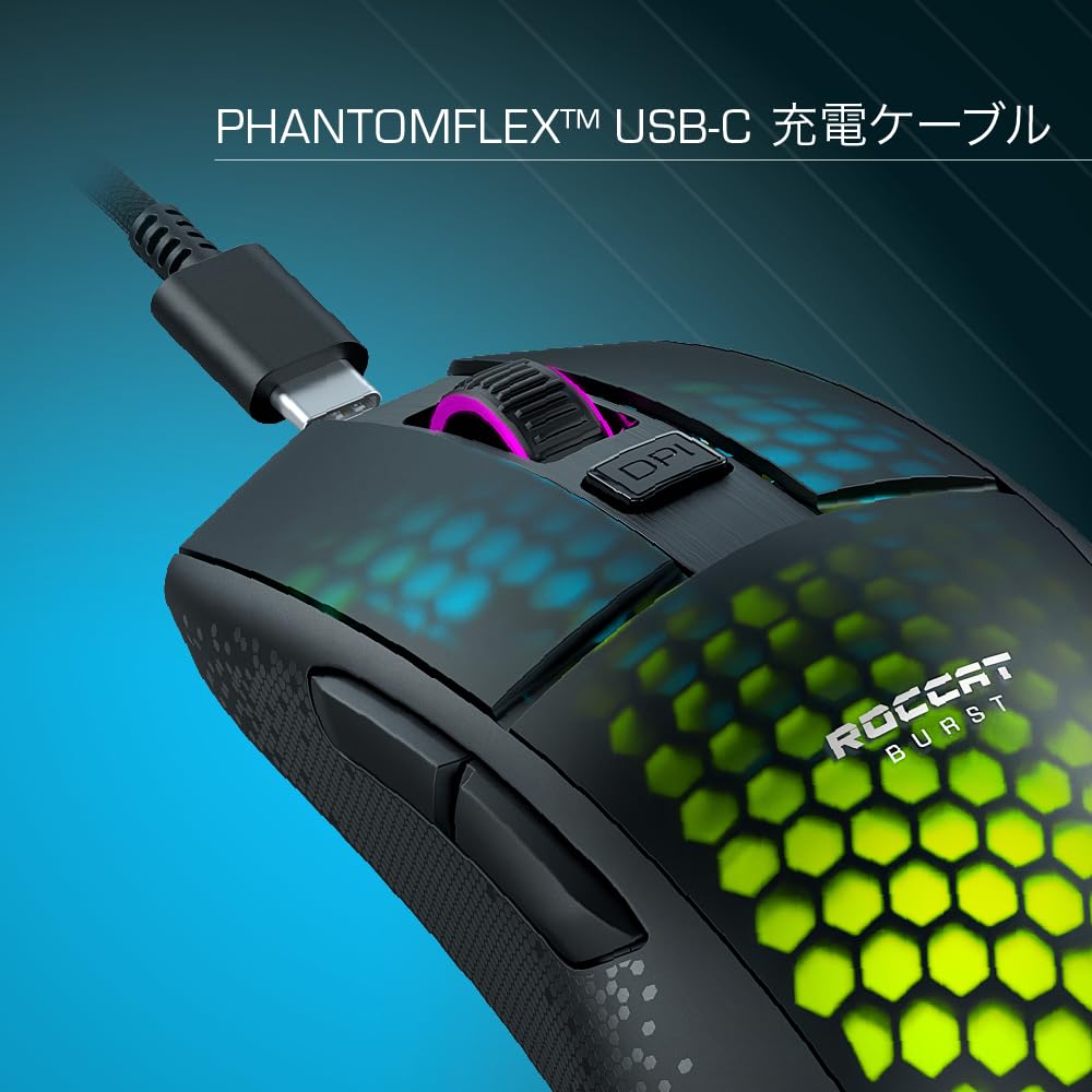 ROCCAT Burst Pro Air Gaming Wireless Optical Side Lightweight German Design Mouse, 2.4GHz/Bluetooth, Black, Optical/19K Gold, Switches, Buttons, 81g,