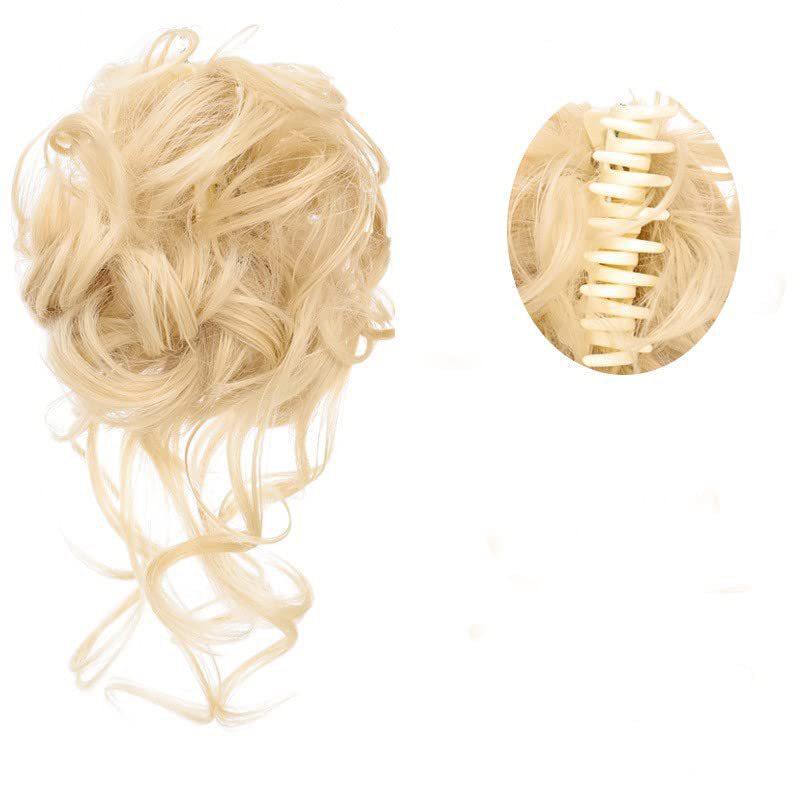 Euro-American Floral Messy Bun Wig - Long, Fluffy Clip-in Hairpiece
