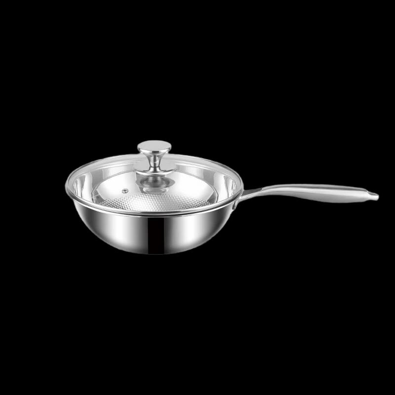 30cm Non-stick Stainless Steel Flat Bottom Stir-fry Pan with Lid