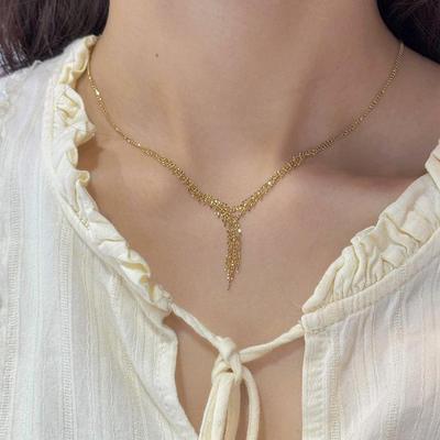 Exquisite European-American Adjustable Metal Rice Grain Necklace: Luxury Collarbone Chain