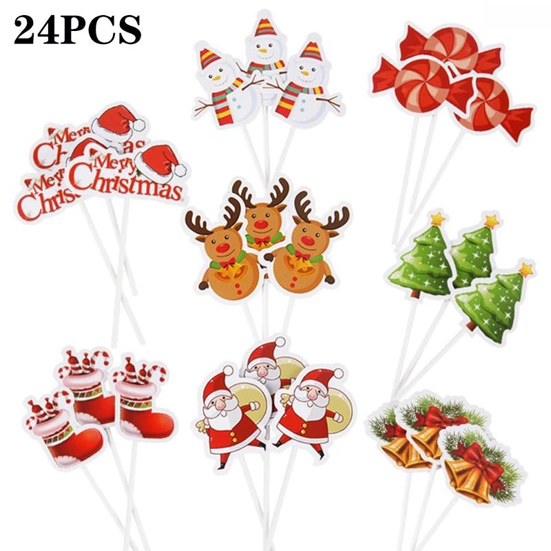 

24 шт./набор рождественских оберток для кексов в виде Санта-Клауса, оленя, бумажные украшения для торта на Рождество, Новый год, упаковка для торта