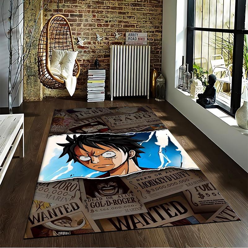 Anime Carpet with Monkey D. Luffy Wanted Posters and Lightning Design Suitable for Use As an Anti-slip for Living Room Bedroom Sofas