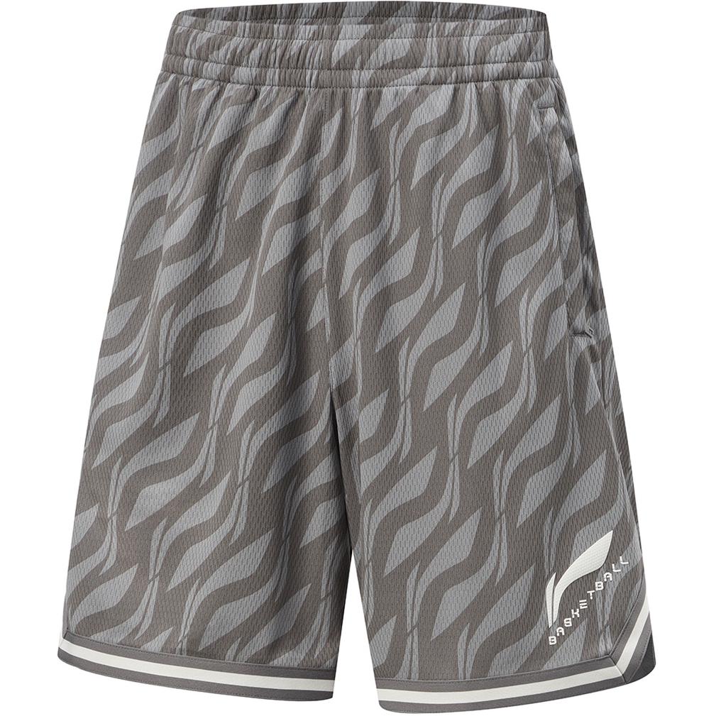 Li Ning CBA Series Round Neck Pullover Full Print Vest Mid Waist Full Print Shorts Casual Sports Set Men sets Road-Gray Asphalt-Gray AATU011-7