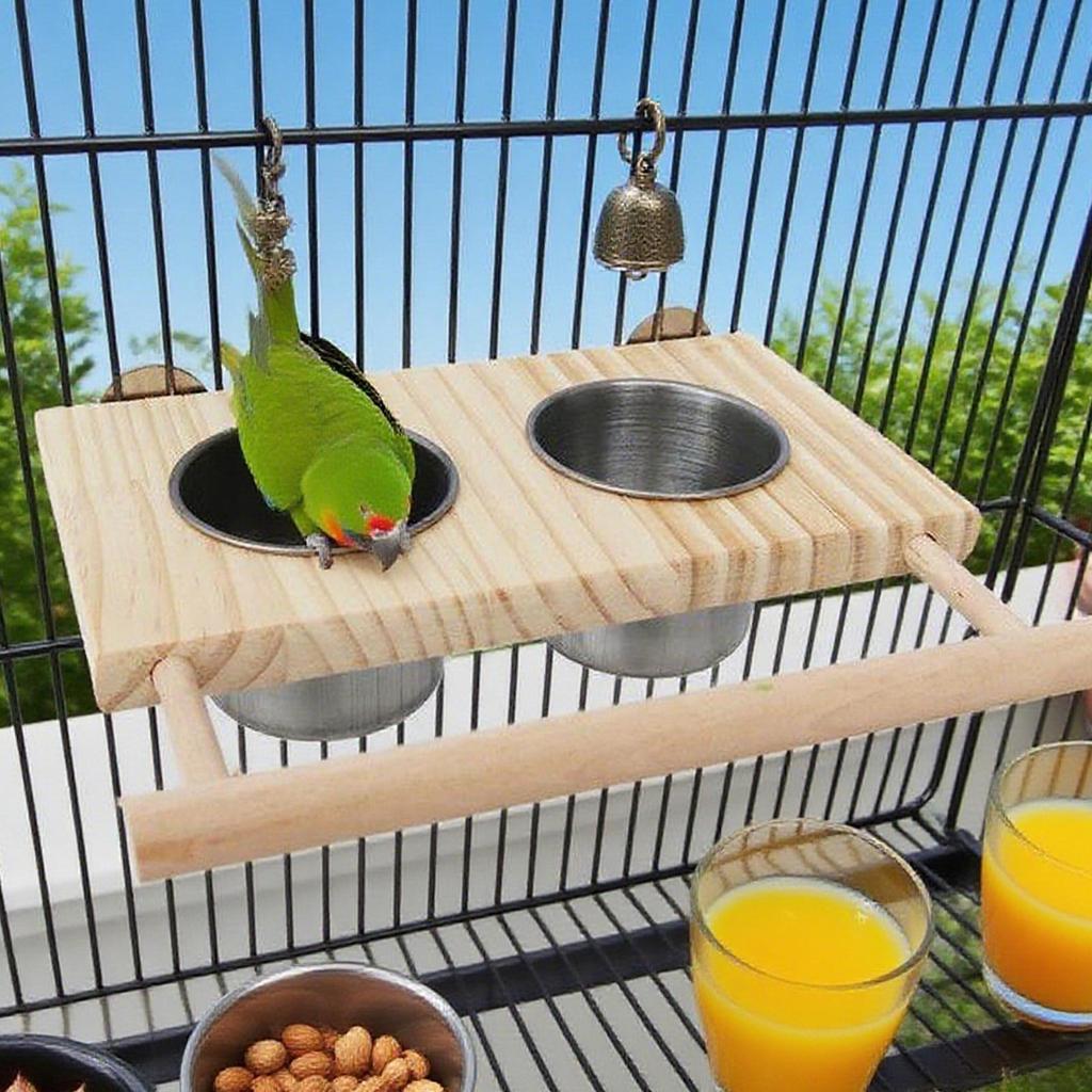 Bird Perches For Cage Bird Stand Water Feeder Conure Toys Wooden Pet Supplies With Stainless Steel Bowls For Parakeet Conure