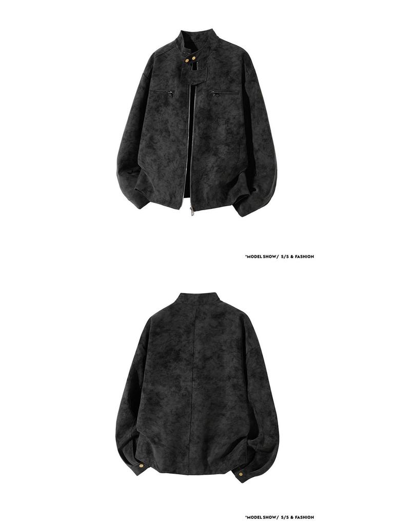 Men's American Retro PU Leather Stand Collar Motorcycle Jacket - Winter Style, Padded, Loose Fit, Versatile and Casual.