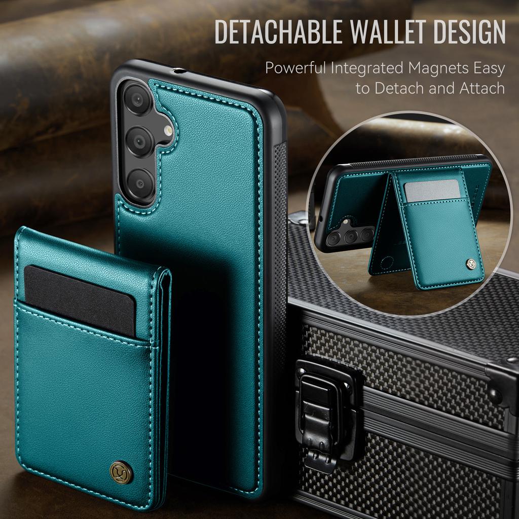 For Samsung Galaxy A15 5G/Galaxy A15 4G Leather Back Cover Compatible with MagSafe JEEHOOD J06 Phone Case with Card Bag RFID Blocking