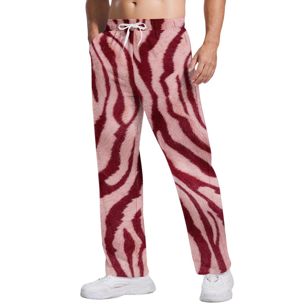 Men's Loose Fit Casual Leopard Print Pants Drawstring Waist Breathable Athletic Long Trousers for Daily Wear and Sports