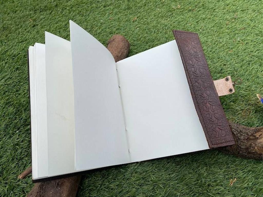 Handmade Leather Journal: Seven Chakra Stone Diary, Handbound Sketchbook