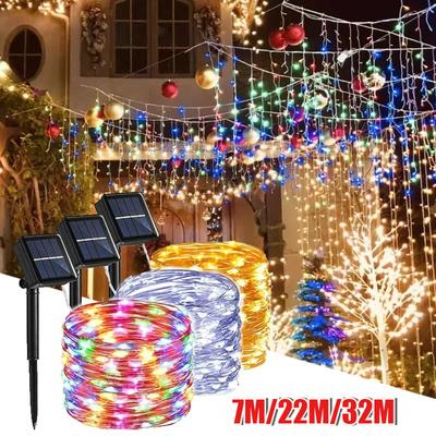 LED Solární Víla Solární Světlo Vodotěsné Měděný Drát Řetězová Světla Vánoční Párty Girlanda Lampa na Solární Napájení Venkovní Zahrada Svatba