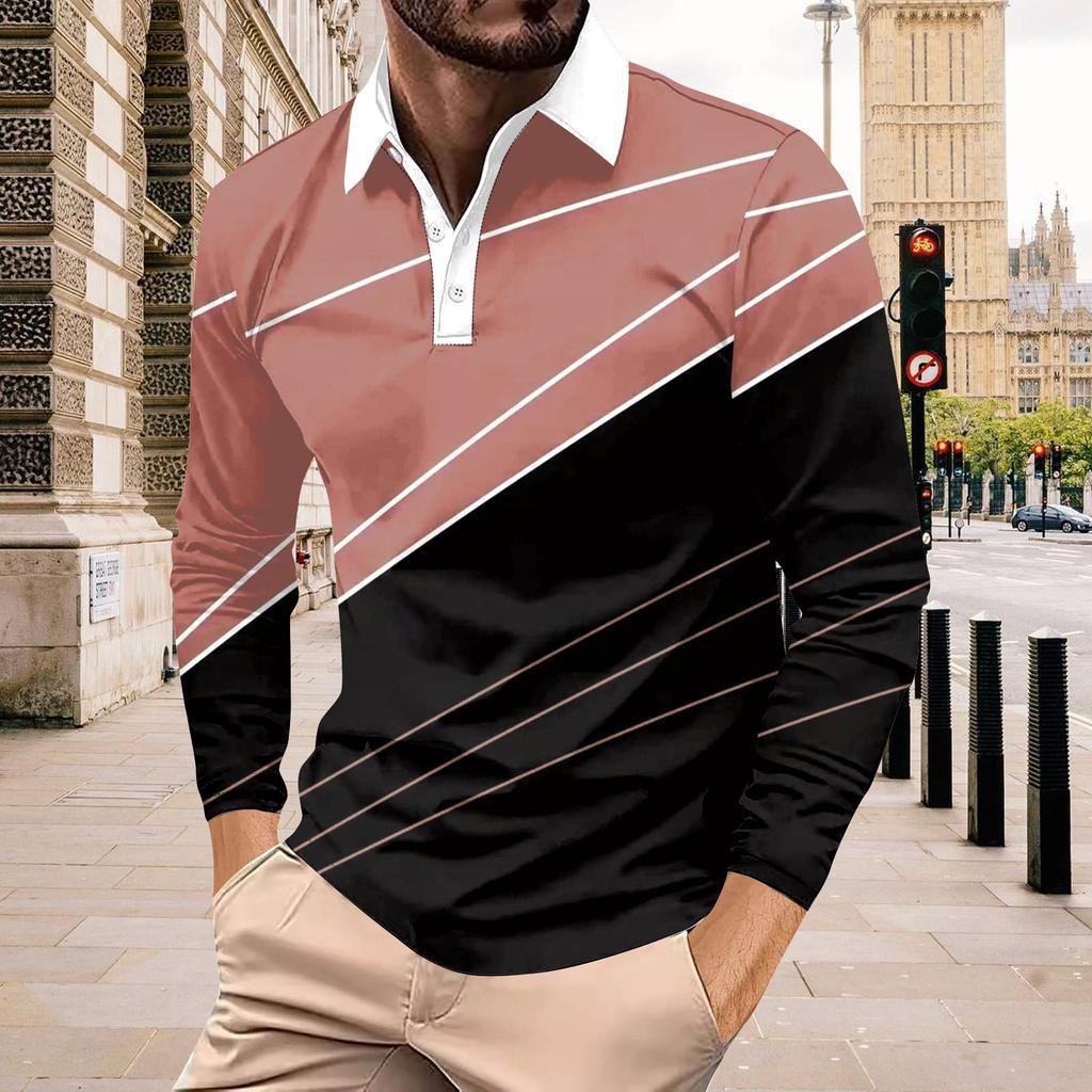 Colour Block Long Sleeve Button Down Top Sport Fitness Quick Dry Breathable Men's Polo Shirt