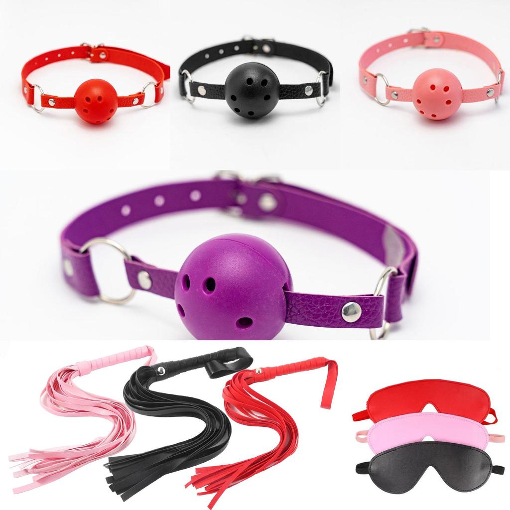 Fluffy Leather Bondage Set: Whip, Handcuffs, Gag, Eye Mask for Couples