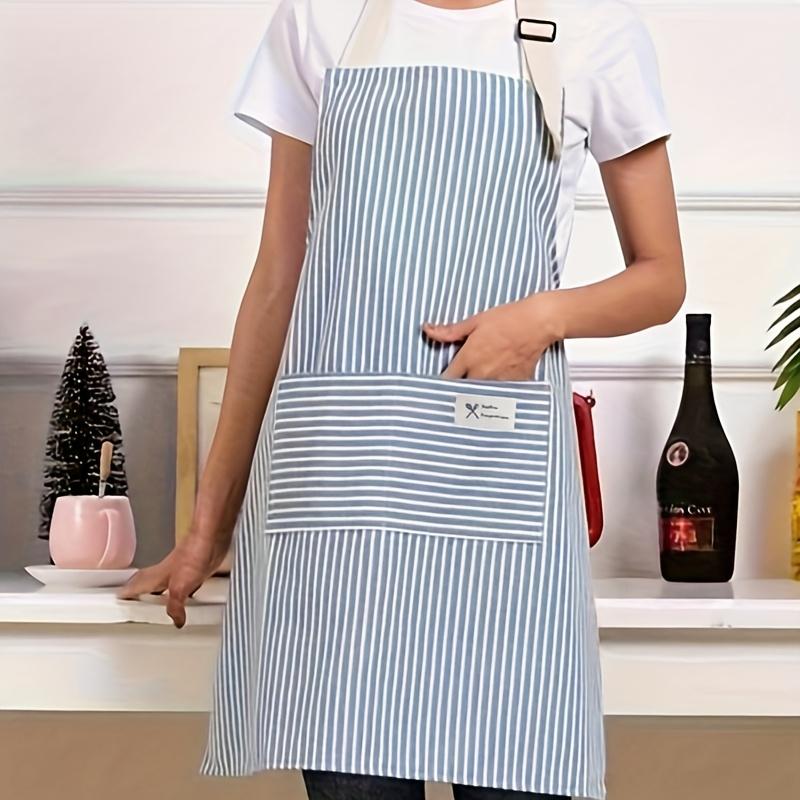 1pc Striped Cooking Apron with Pockets, Stylish and Breathable Household Apron for Kitchen, Coffee Bar, Restaurant and Daily Use