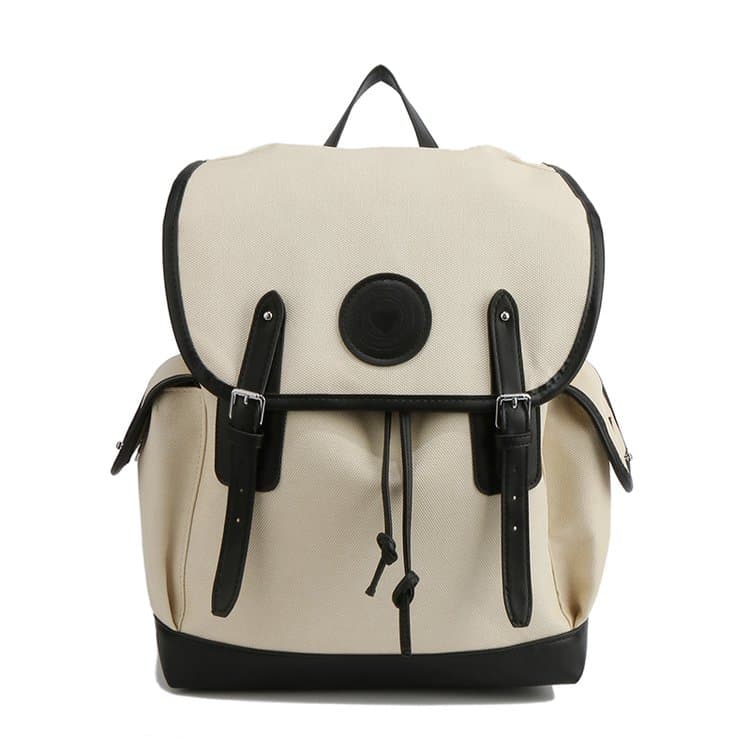Color-blocked drawstring flip-top canvas commuter backpack