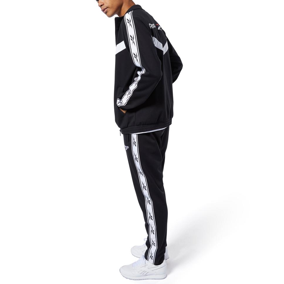 Reebok Retro Wytrzymała Kurtka Sportowa z Kołnierzem Stojącym na Zamek Błyskawiczny z Długim Rękawem Kurtki Unisex FP8784-CZARNOBIAŁY