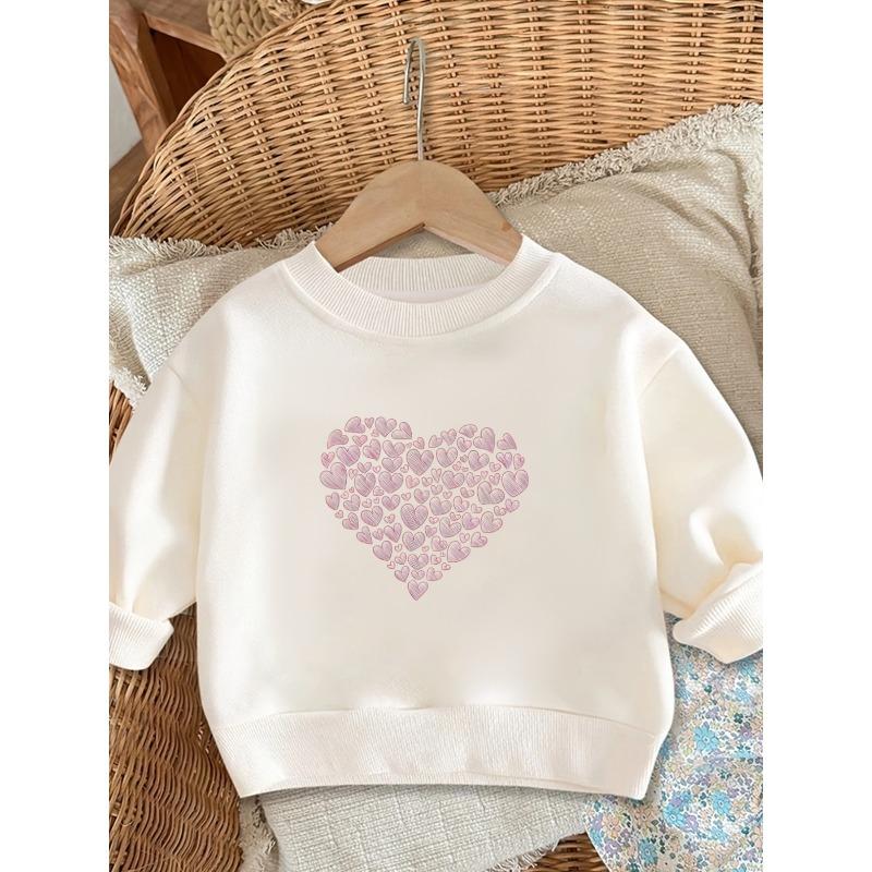 Kids Lightweight Crewneck Pullover Sweatshirt, Combined Hearts Graphic Print 110