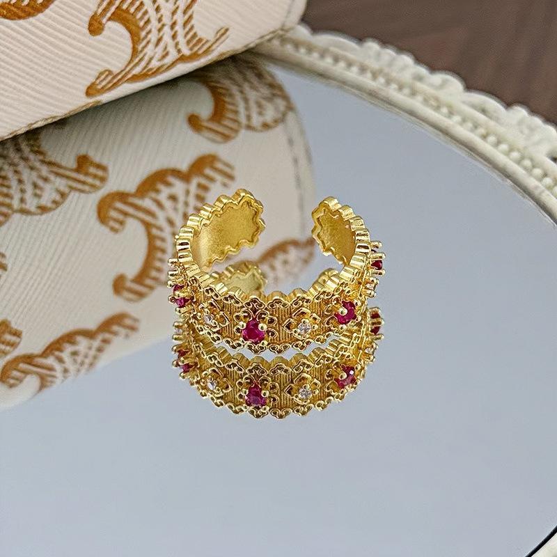 Medieval Vintage Premium Flash Diamond Retro Brushed Wide Version Open Ring Niche Light Luxury Stacked Ring Woman
