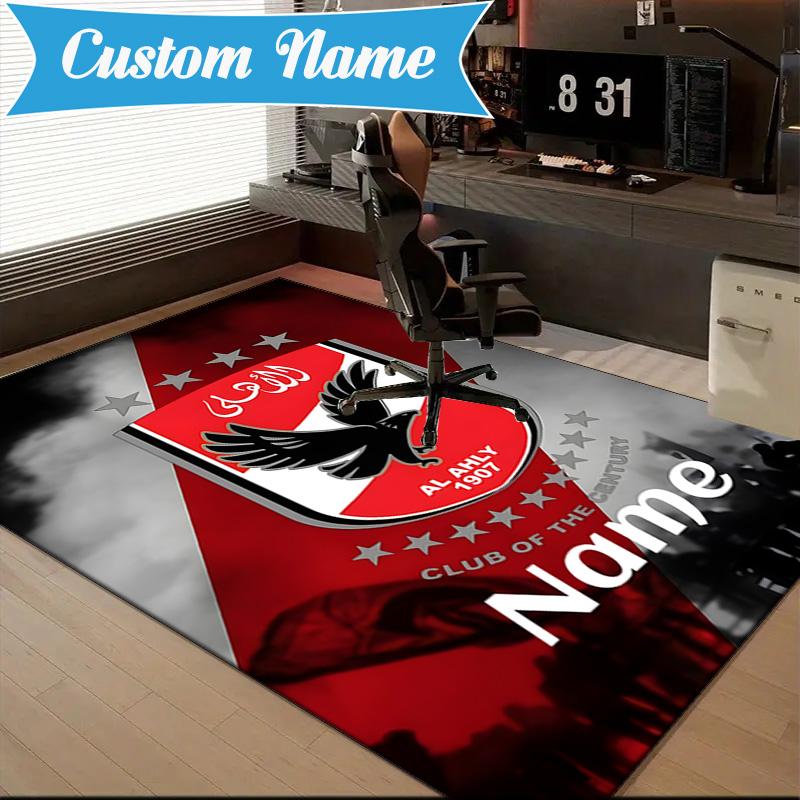 Custom Name Al-Ahly Club Crest Rug Game Carpet, Floor Mat for Bedroom Living Room Entryway Rug, Home Decor Idea Gift for Christmas birthday