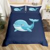 Blauer Bettbezug mit Meereswalen, King-Size-Bett, Cartoon-Meerestiere, Kinderbettwäsche-Set, Küstenstrand, Bettbezug, Meereswellen, Bettbezug