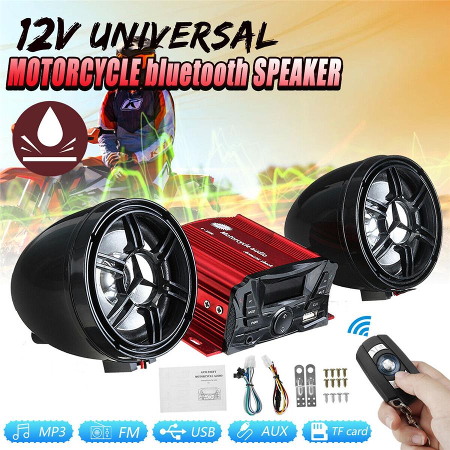 Pair Universal 12V Motorcycle Audio Bluetooth Remote Control Speaker Sound