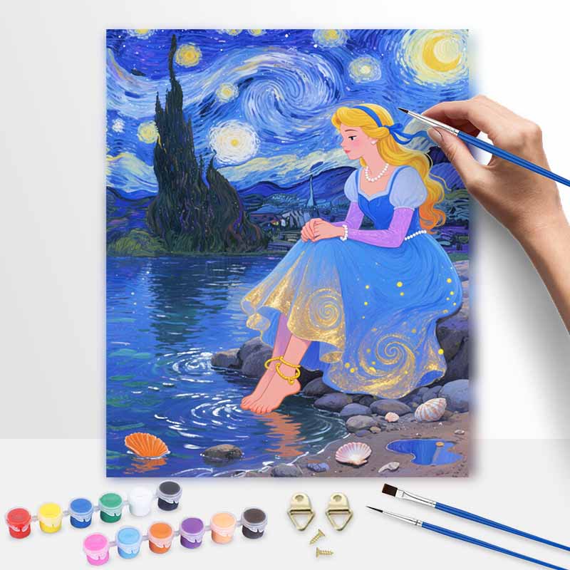 Disney Digital Oil Painting Art Kit Starry Night Princess Handmade Coloring Painting Home Decor