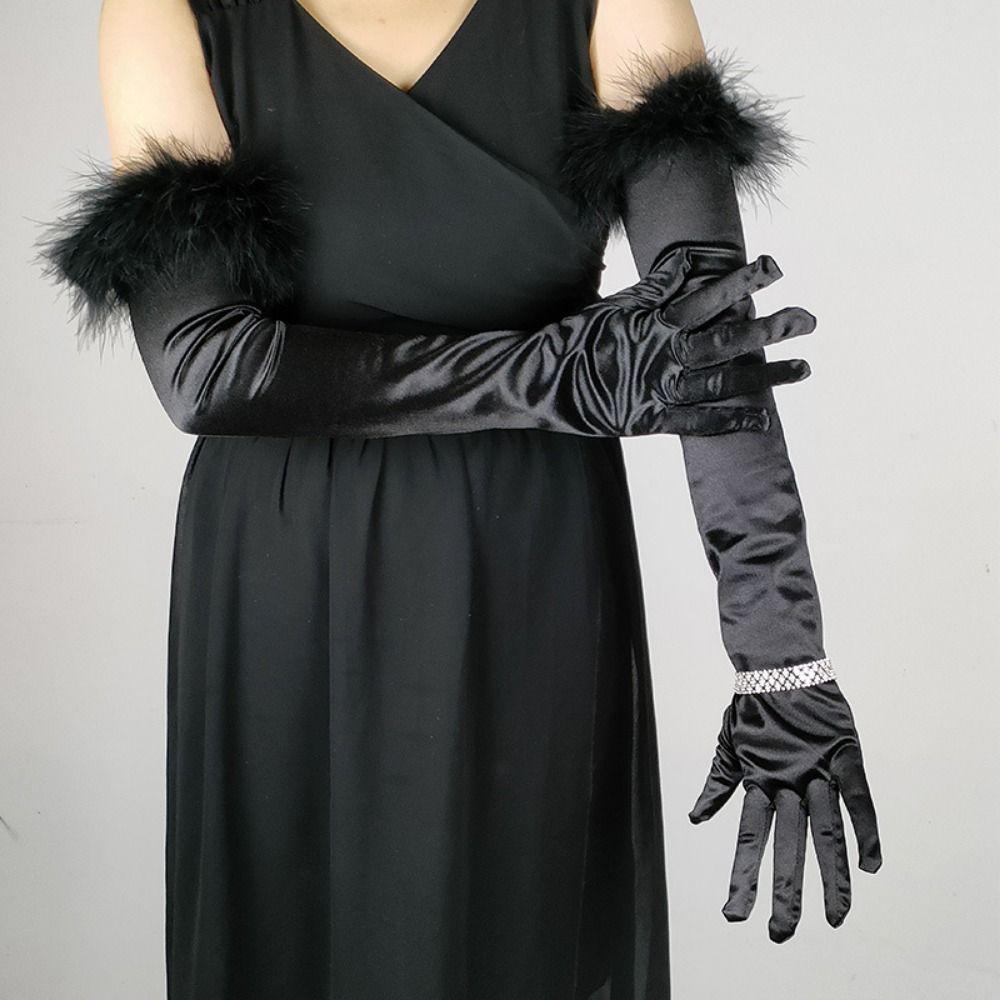 Elegant Women's Long Fluffy Gloves Vintage Women Cosplay Gloves Wedding Accessories