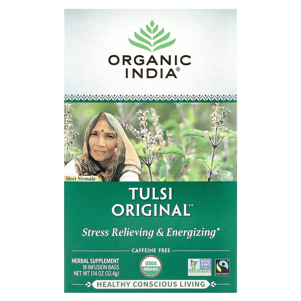 Organic India Tulsi Original Caffeine-Free Tea, 18 Tea Bags, 32.4g (1.14oz)