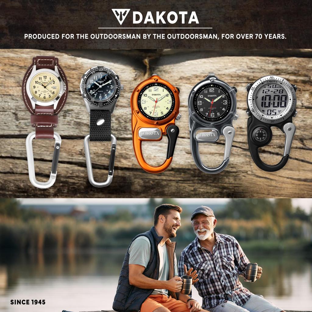 Dakota Digital Mini Clip Pocket Watch with Waterproof and Perfect for Outdoor Activities Like and with and Alarm Carabiner, Lightweight, Camping,