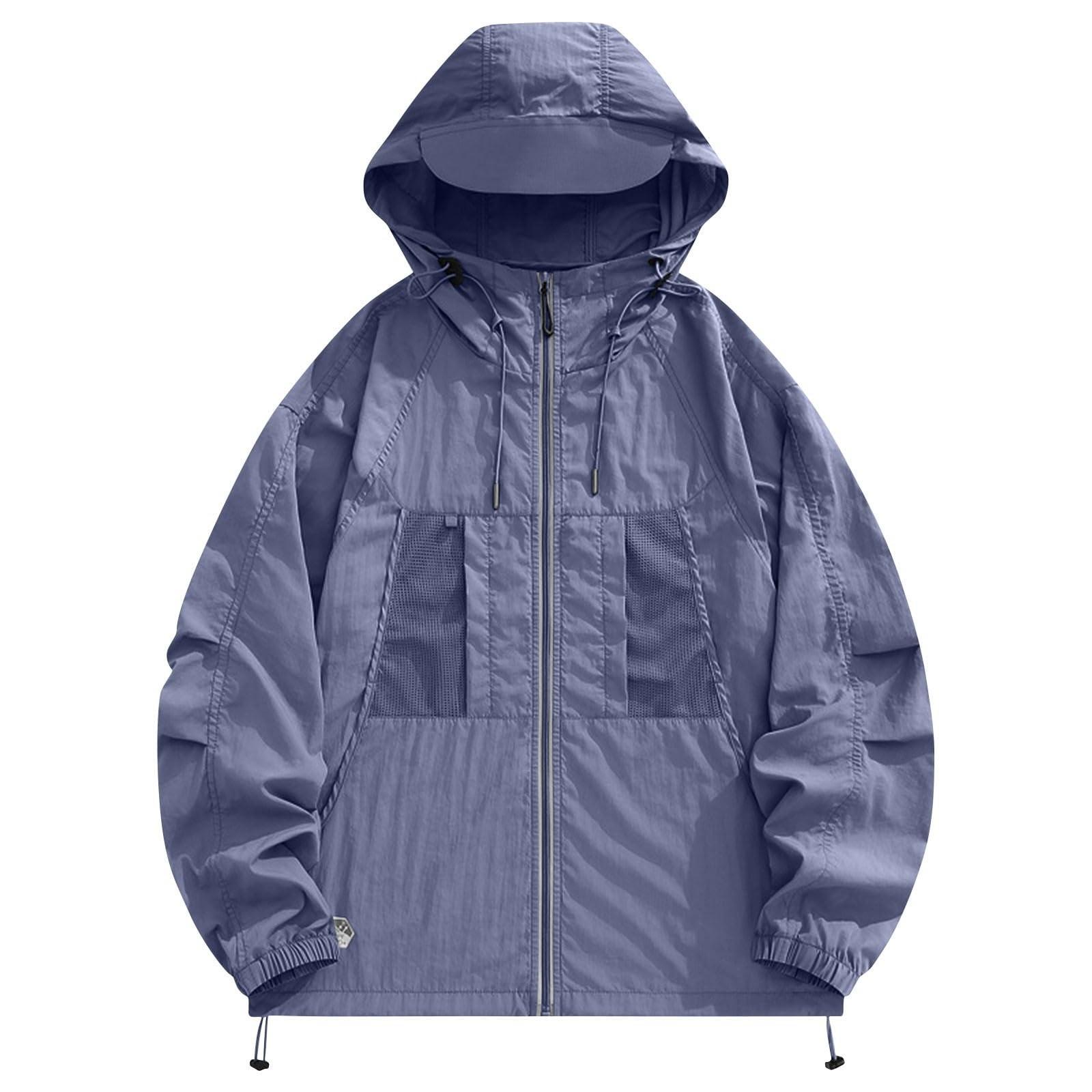 

Lightweight Hooded Jacket For Couples Fashion Sunscreen Full Zipper Breathable Comfy Hoodies Coat Outdoor Sport Outwear XL Темно-синій
