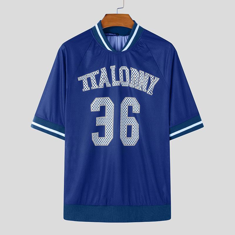 

INCERUN свободные мужские футболки с коротким рукавом и принтом в стиле пэчворк с круглым вырезом 3XL синий