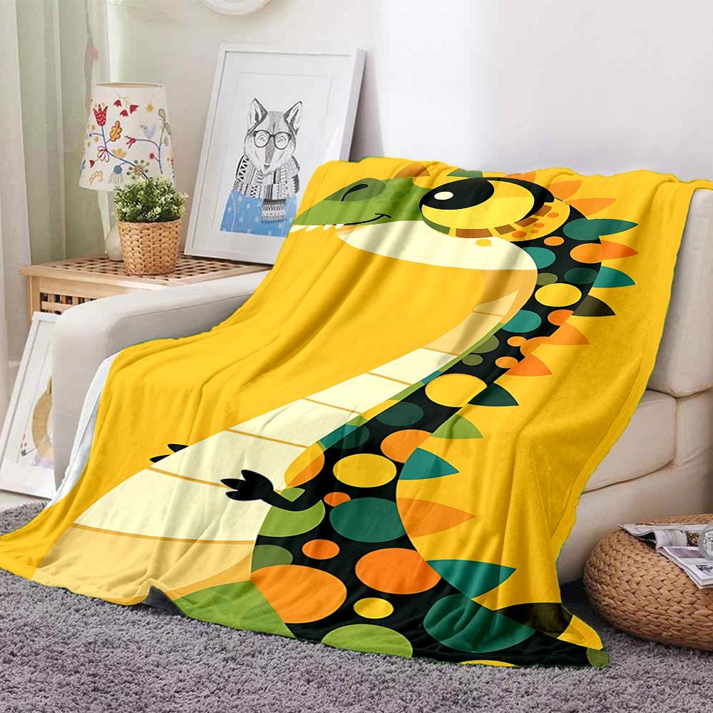 1pc Dino Prints Colorful Lightweight Flannel Blanket, Comfortable and Warm Blanket, for Office and Camping Sofa Bed, Livingroom150