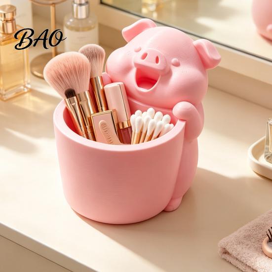 Desktop Clutter Organizer 3D Printed Cute Piggy Storage Pot, Cartoon Pig Shaped Pen Holder, Makeup Tool Holder Brush Organizer, Multifunctional