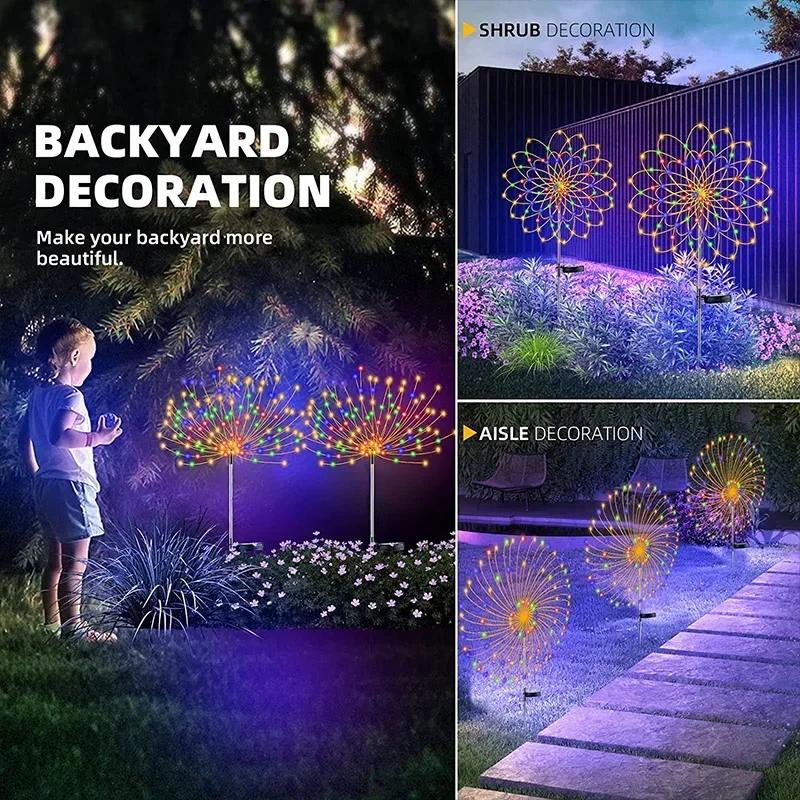 Solar LED Firework Fairy Light Outdoor Garden Decoration Lawn Pathway Lamp For Patio Yard Party Christmas Wedding
