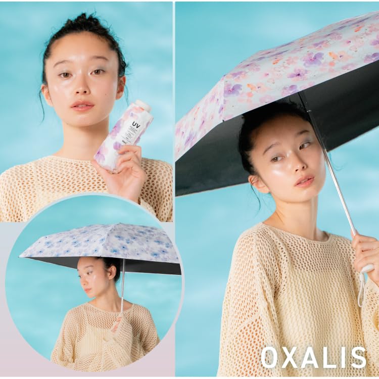 Baby Oxalis Pink Light UV UPF Heat Rain or Lightweight Folding Umbrella for and Travel Stylish and Cute for Women [2025] Wpc. Parasol, (100% Blocking,