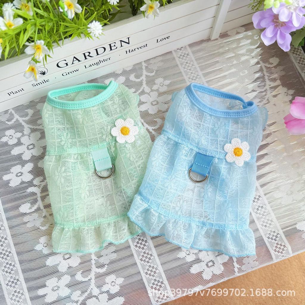 Ultra-thin glazed yarn breathable skirt summer dog cat clothes vest sun protection anti-hair princess wind bear