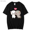 Peach and Goma Mochi Cat shirt Womens Cartoon Print Clothing Kawaii Boba tshirt 100% cotton tees soft Girls Cute clothes