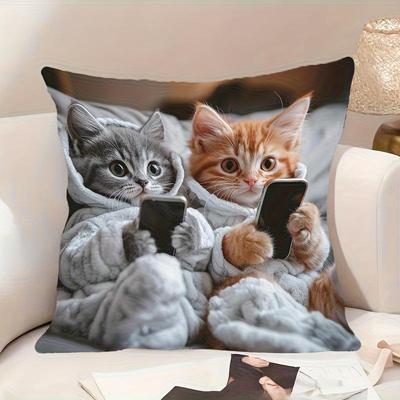 1 buc Husă de pernă cu pisică drăguță de desene animate, simplă, imprimată, decor creativ pentru casă, canapea, cadou pentru iubitorii de pisici