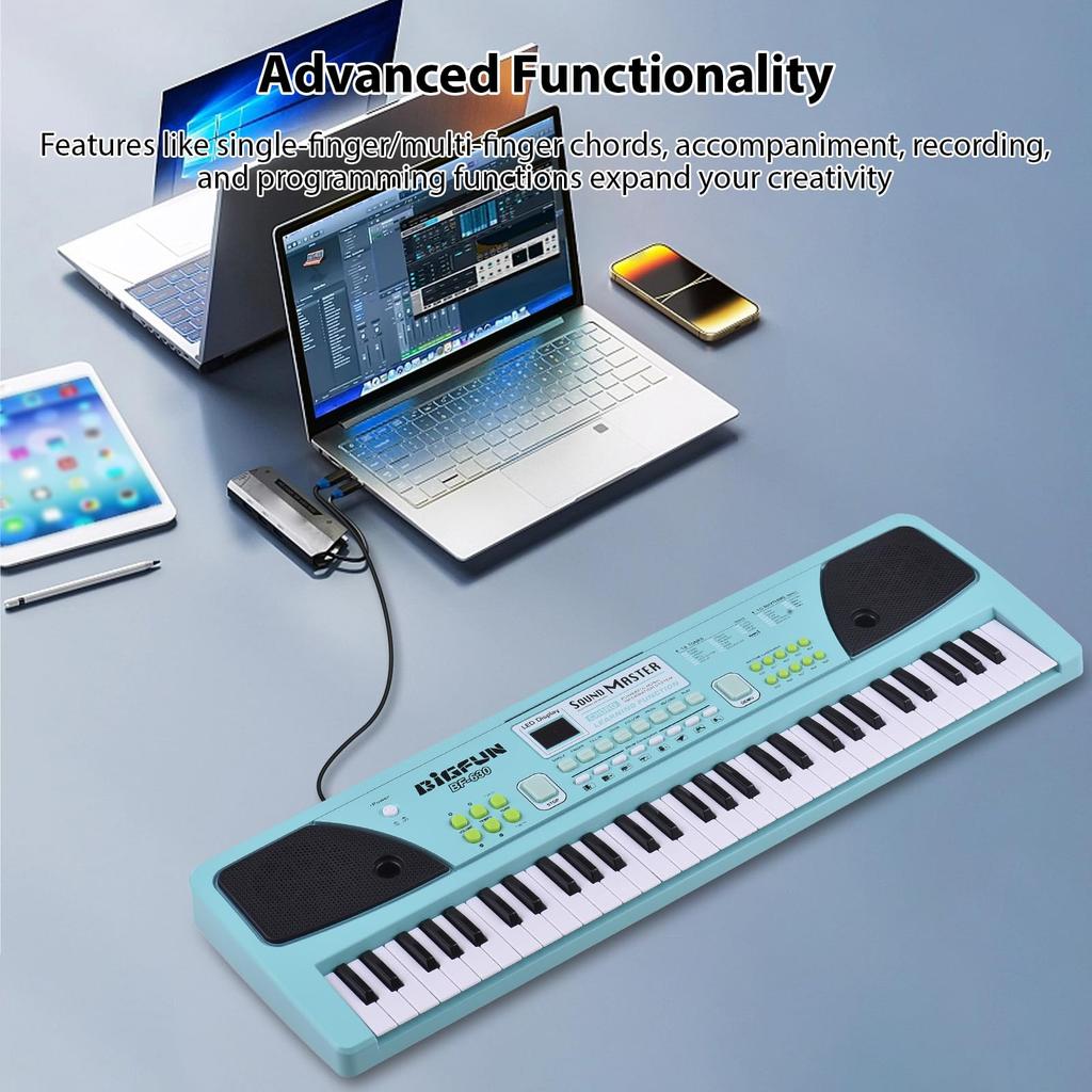 Btuty 61-Key Electronic Keyboard Piano 16 Tones 10 Rhythms 8 Percussions 6 Demo Songs Dual Speakers Recording and Chord Functions for Beginners